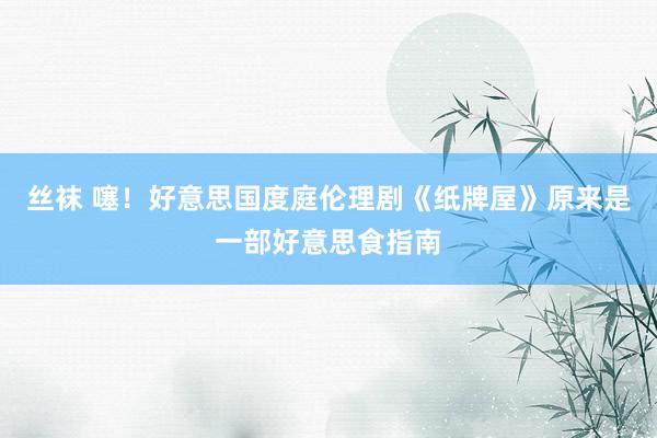 丝袜 噻！好意思国度庭伦理剧《纸牌屋》原来是一部好意思食指南