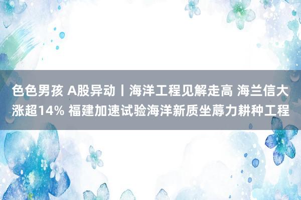 色色男孩 A股异动丨海洋工程见解走高 海兰信大涨超14% 福建加速试验海洋新质坐蓐力耕种工程